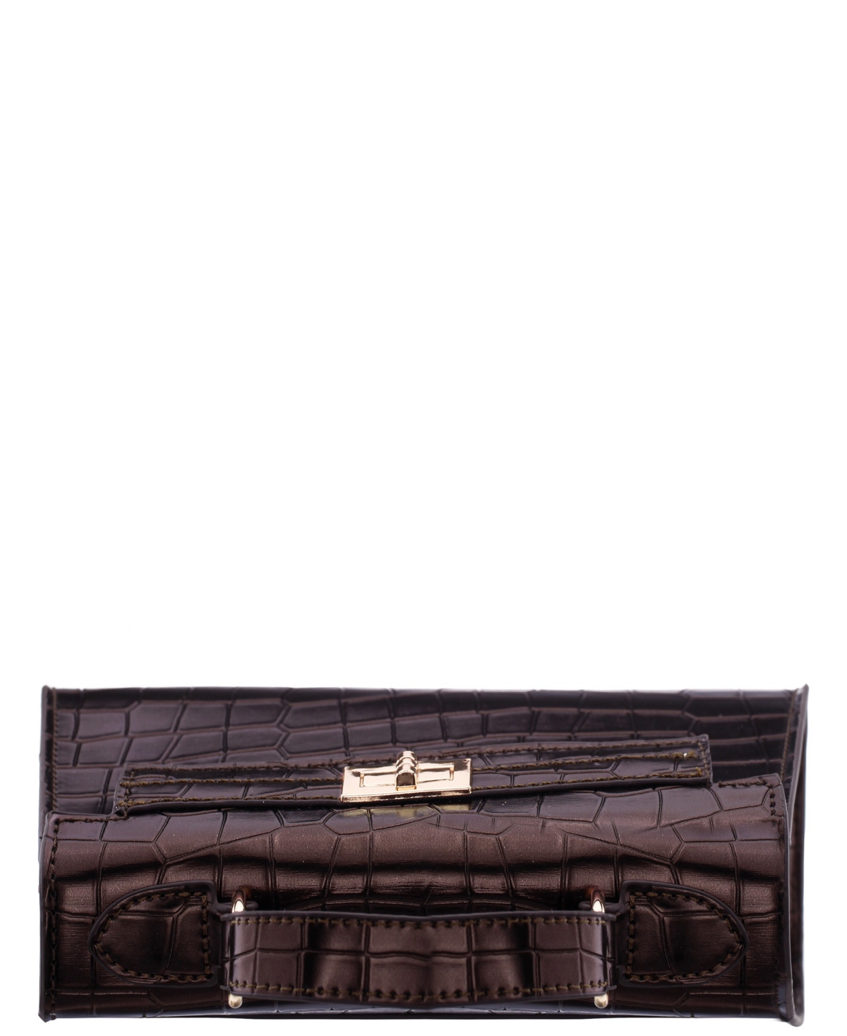 Nina Mini Croco Embossed Magnetic Snap Satchel Bag In Brown