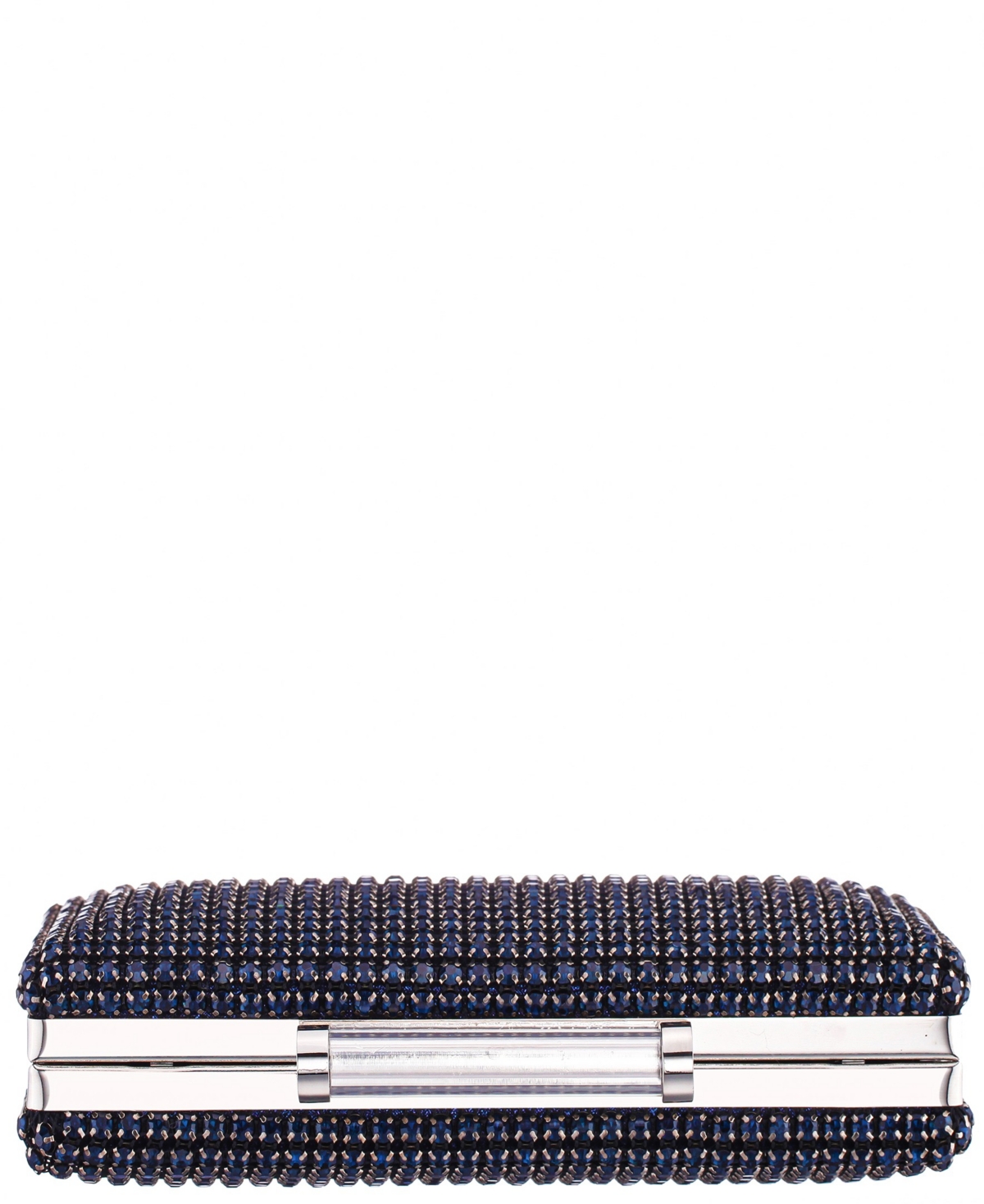 Nina Mini Crystal Encrusted Minaudiere Lift Lock Clutch In Blue