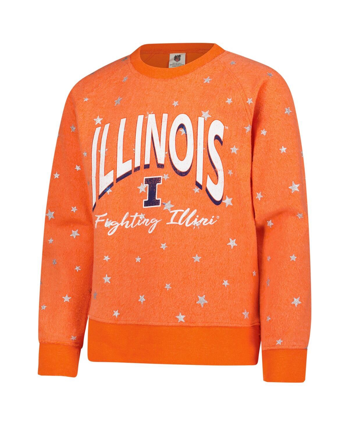 Wes & Willy Big Girls Orange Illinois Fighting Illini Shimmer Star Reverse Sweatshirt In Orange