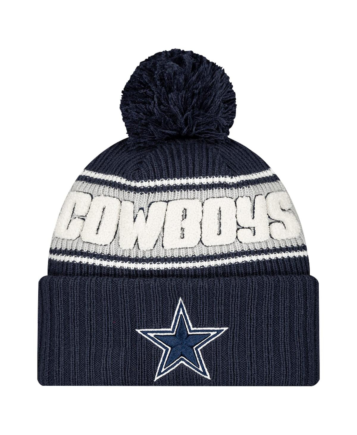 New Era Kids' Big Boys And Girls Navy Dallas Cowboys 2024/25 Sideline Cuffed Pom With Knit Hat In Blue