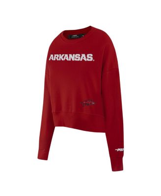 Women's Cardinal Arkansas Razorbacks Sequin Boxy Cropped Pullover Sweatshirt