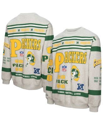 Mitchell & Ness - Men's Heather Gray Green Bay Packers All Over Print Fleece Crewneck Sweatshirt