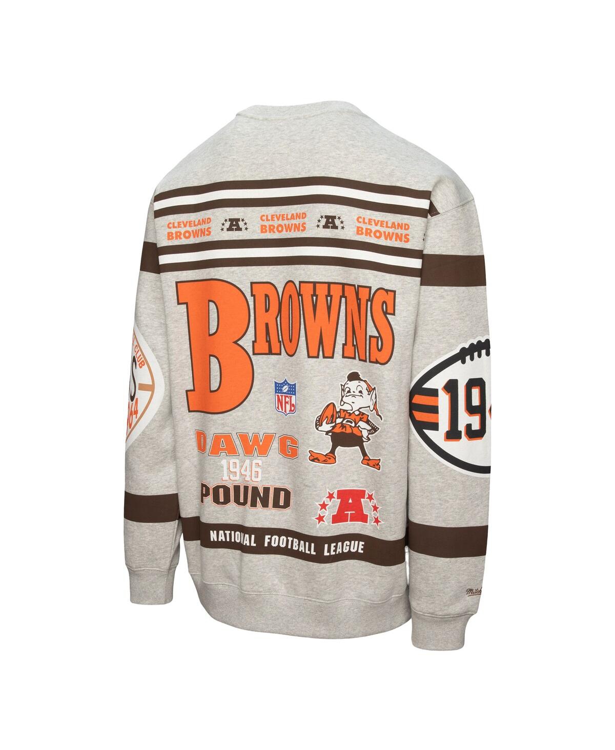 Mitchell & Ness Men's Heather Gray Cleveland Browns All Over Print Fleece Crewneck Sweatshirt In Gray