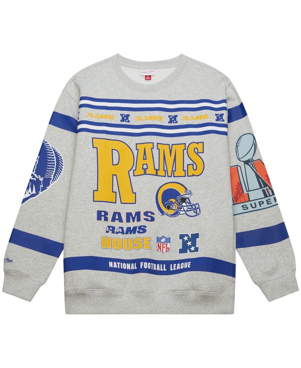 Mitchell & Ness Men's Heather Gray Los Angeles Rams All Over Print Fleece Crewneck Sweatshirt In Gray