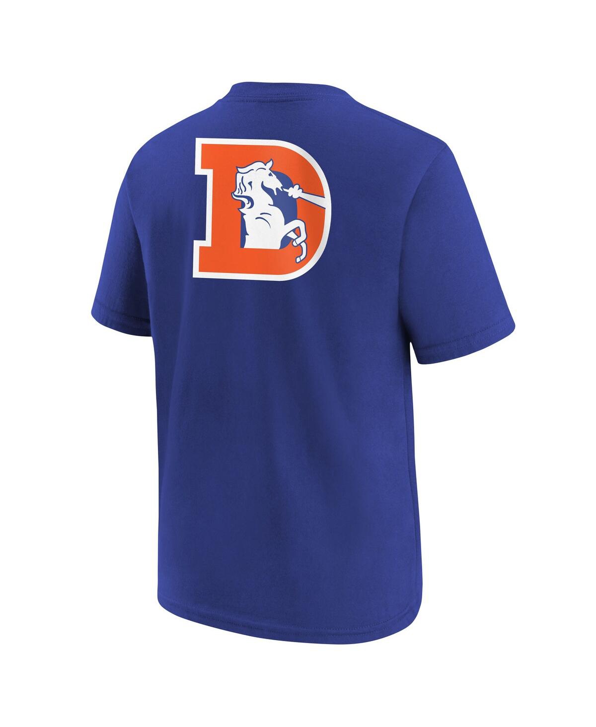 Nike Big Boys And Girls Royal Denver Broncos Rewind Front Back Essential T-shirt In Blue