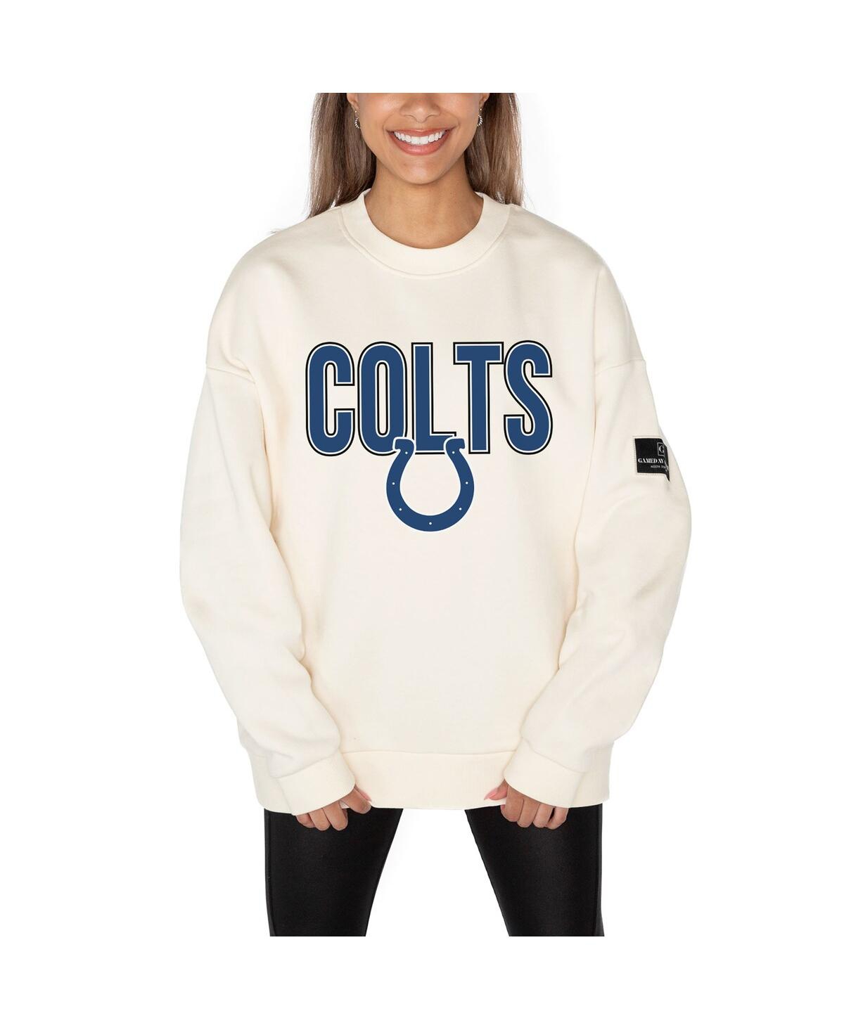 Gameday Couture Women's Cream Indianapolis Colts Premium Fleece Oversized Drop Shoulder Pullover Sweatshirt In White