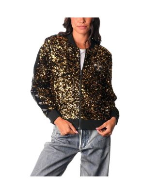 The Wild Collective - Women's Gold New Orleans Saints Sequin Full-Zip Bomber Jacket