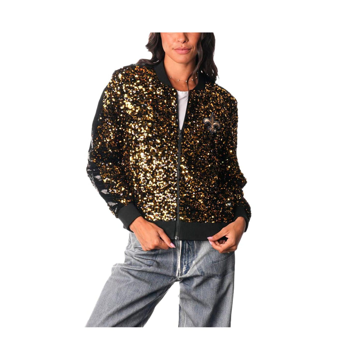 Женская куртка The Wild Collective Gold New Orleans Saints Sequin Full-Zip Bomber — фото 1