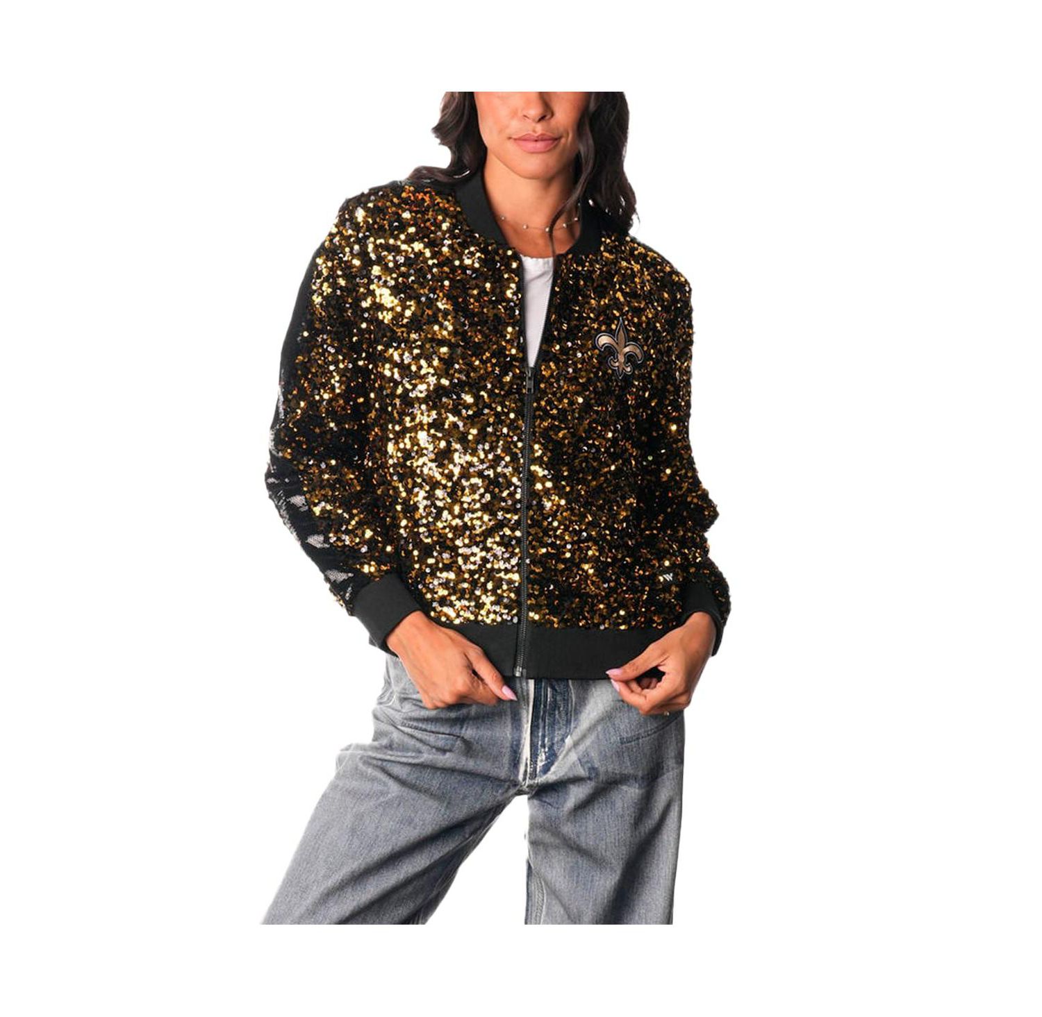 Women's Gold New Orleans Saints Sequin Full-Zip Bomber Jacket