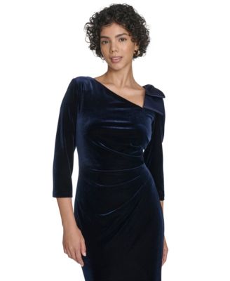 Women's Velvet Elbow Sleeve Asymmetric Neck Gown