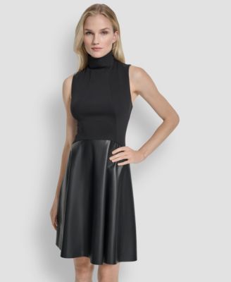 Women's Sleeveless Mock Neck Fit & Flare Dress