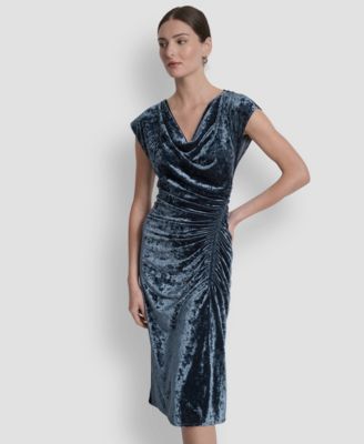 Women's Cap Sleeve Ruched Velvet Midi Dress