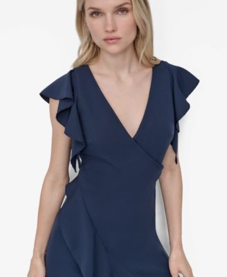 Women's Ruffle Sleeve V Neck Midi Dress