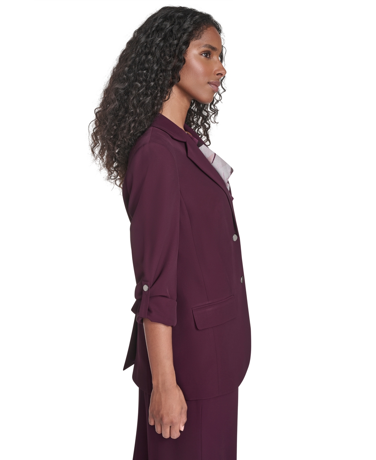 Calvin Klein Women's Two Button Roll Tab Jacket In Burgundy