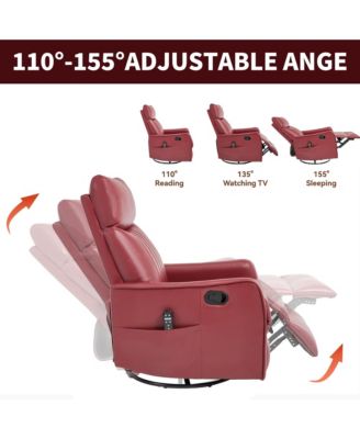 Heat Massage Manual Recliner Chair with Rocker and Swivel in Fabric for Living Room