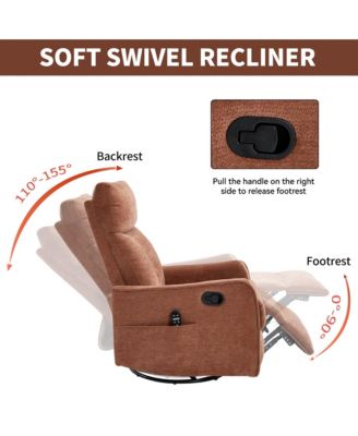 Heat Massage Manual Recliner Chair with Rocker and Swivel in Fabric for Living Room