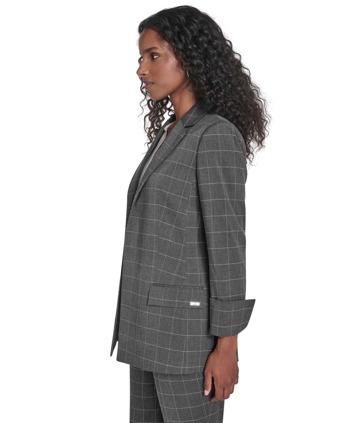 Calvin Klein Women's Windowpane Open Front Jacket In Gray