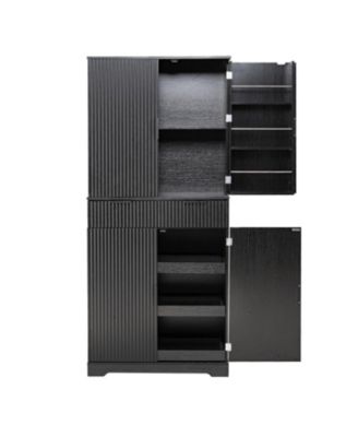 72" Fluted Pantry Cabinet - Keyboard Drawers & Adjustable Shelves Black