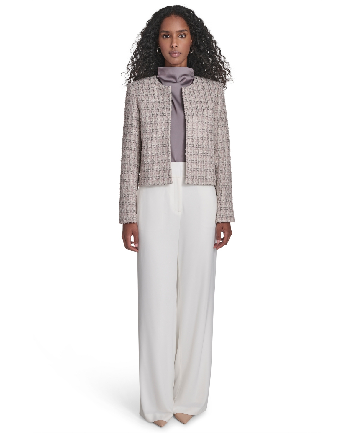 Calvin Klein Women's Tweed Open Front Jacket In Gray