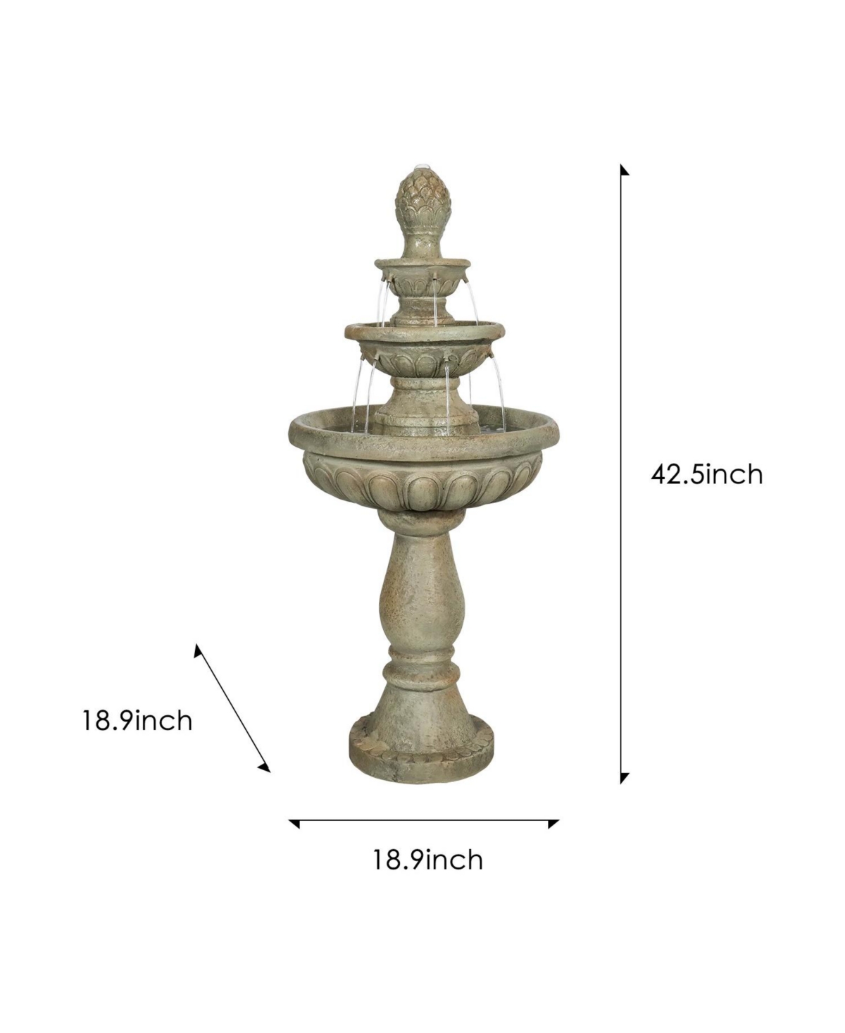 SunJet 42.5” High 3-Tiers Modern Concrete Outdoor Water Fountain