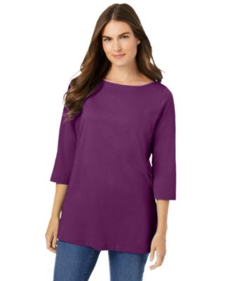 Plus Size Perfect Three-Quarter Sleeve Boatneck Tee