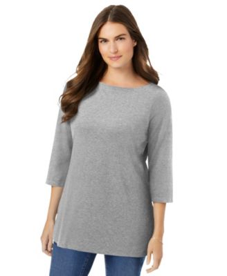 Plus Size Perfect Three-Quarter Sleeve Boatneck Tee