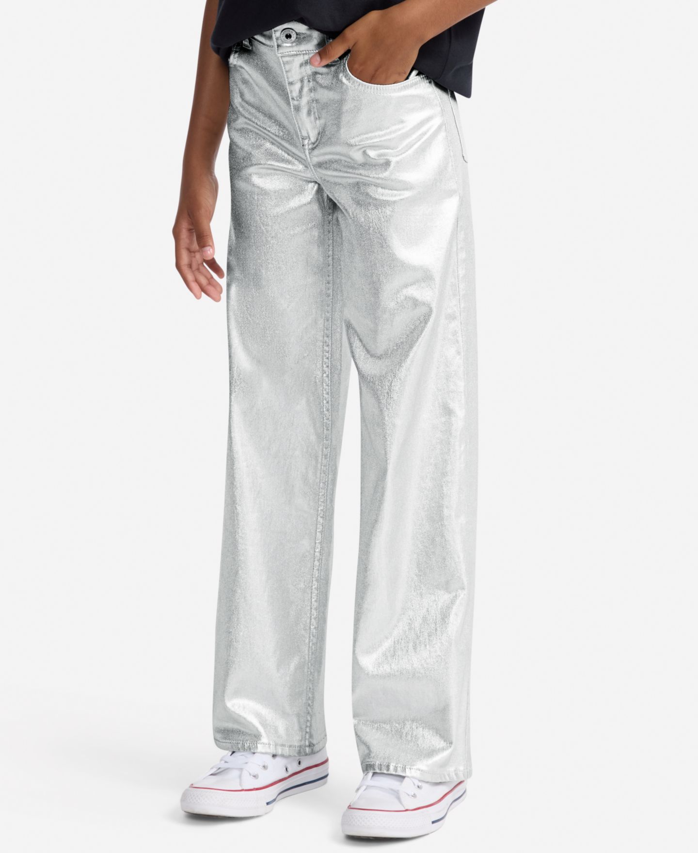 Джинсы abercrombie kids Shine High Rise Wide Leg Jeans для девочек, цвет: Серебряный — фото 1