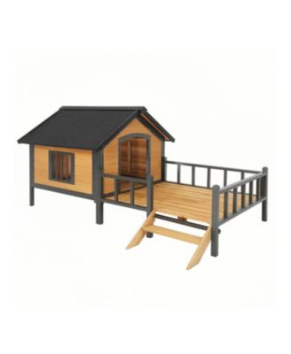 Large Wooden Cabin Dog Kennel with Porch