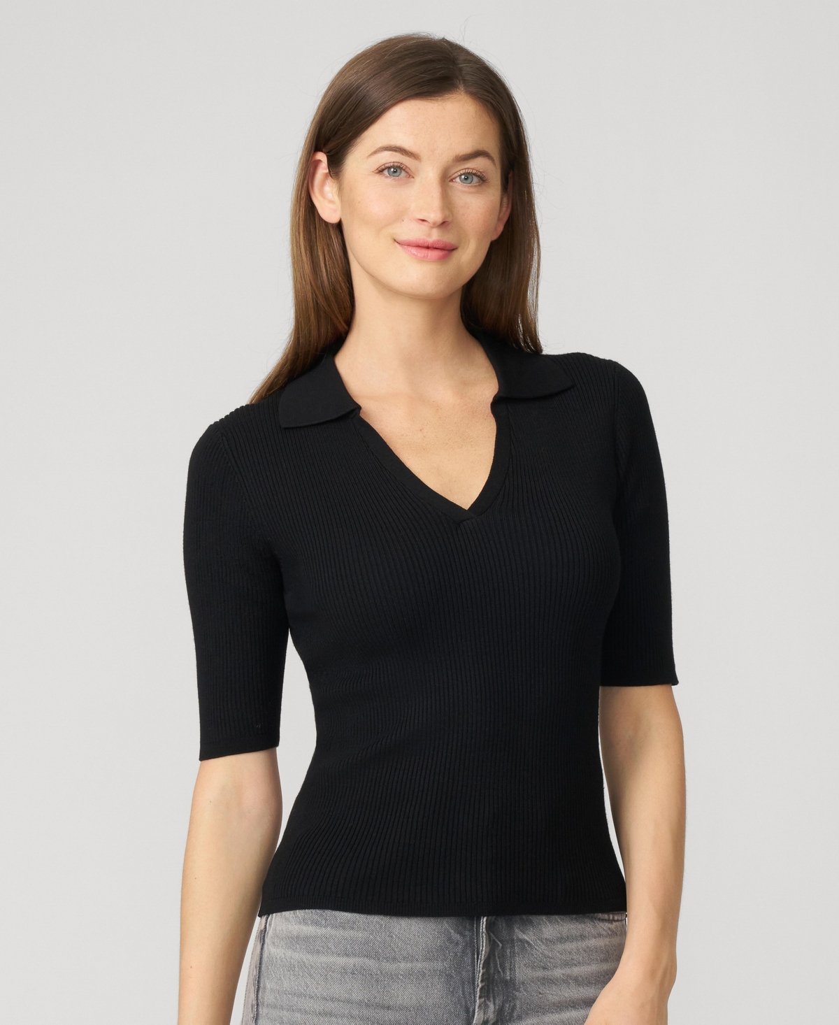 Cable & Gauge Women's Ribbed Polo Half Sleeve Sweater