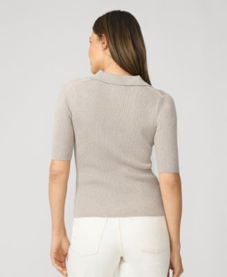 Women's Ribbed Polo Half Sleeve Sweater