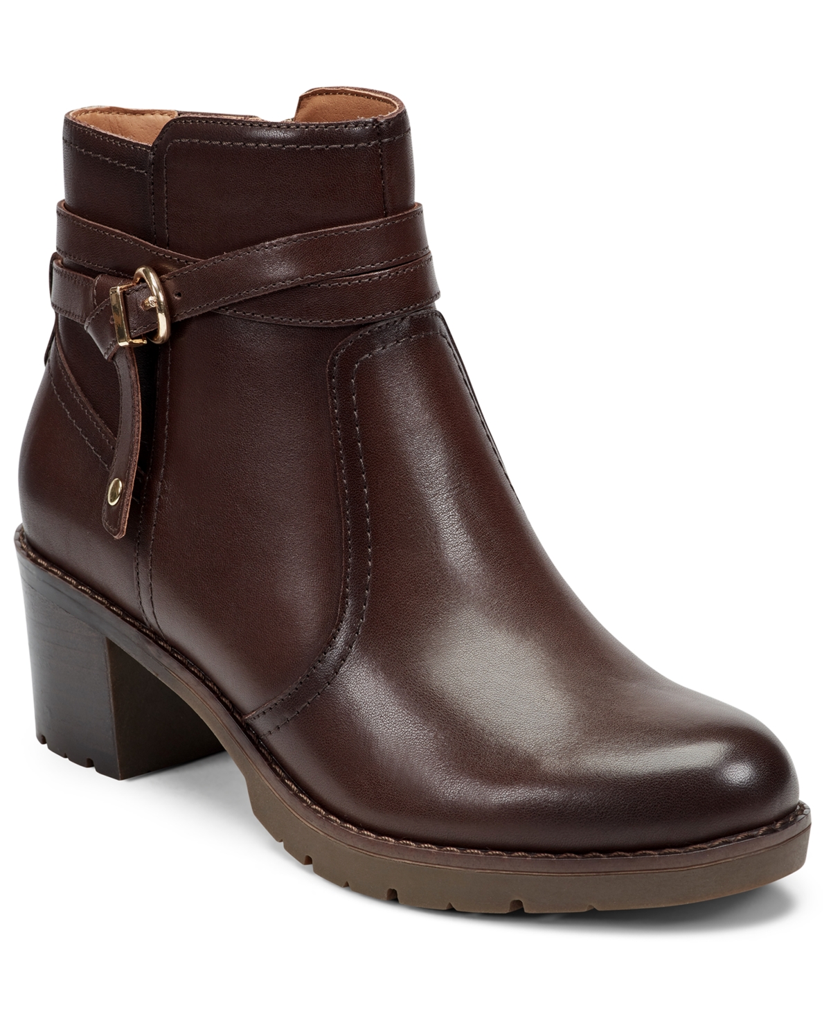Easy Spirit Women's Carter Eflex Buckle Strap Block Heel Booties In Brown