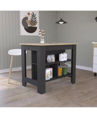 Cala Kitchen Island Black / Light Oak MDF