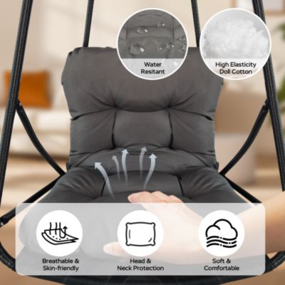 Swing Egg Chair with Stand Indoor Outdoor Wicker Rattan Patio Basket Hanging Chair Cushion