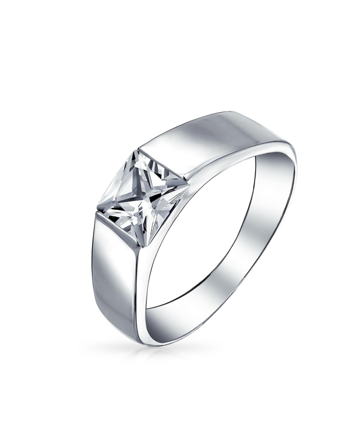 Bling Jewelry Modern Simple Cz Square Cubic Zirconia Princess Cut Promise Ring Pinky Ring Sterling Silver Plain Band
