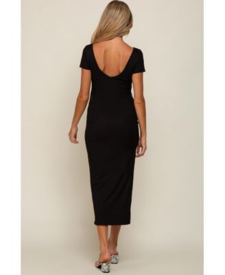 Maternity Black Basic Ribbed Side Slit Midi Dress