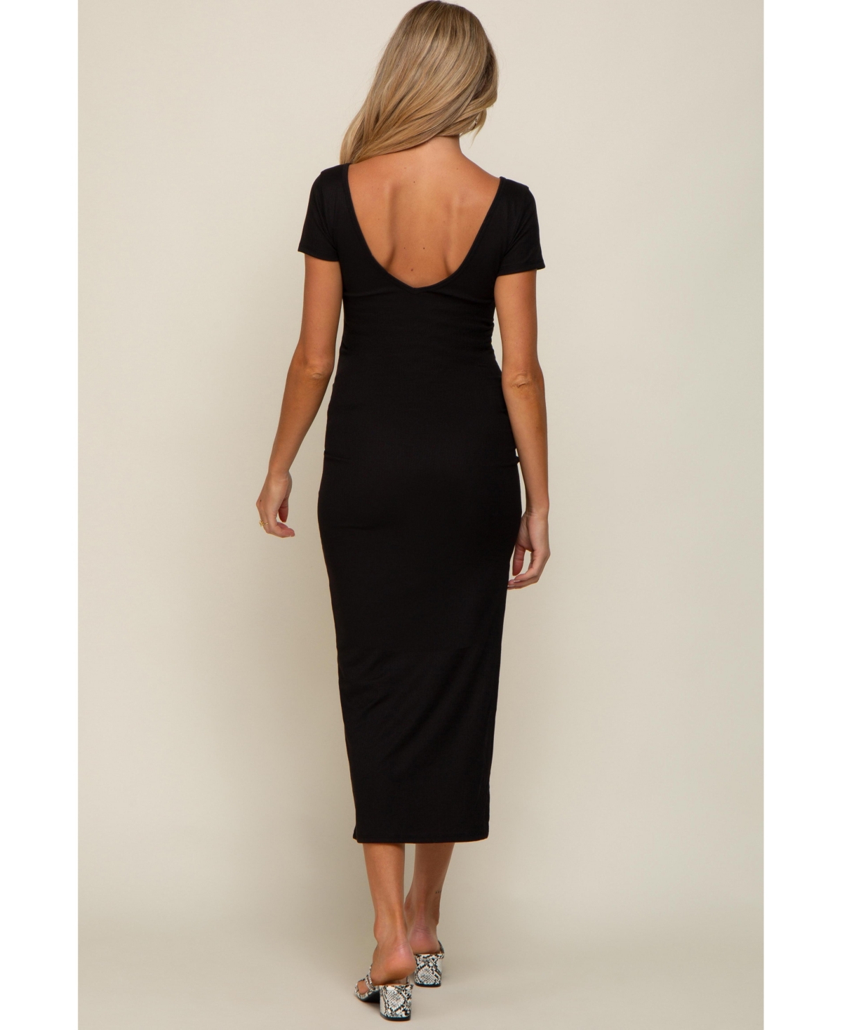 Pinkblush Maternity Black Basic Ribbed Side Slit Midi Dress