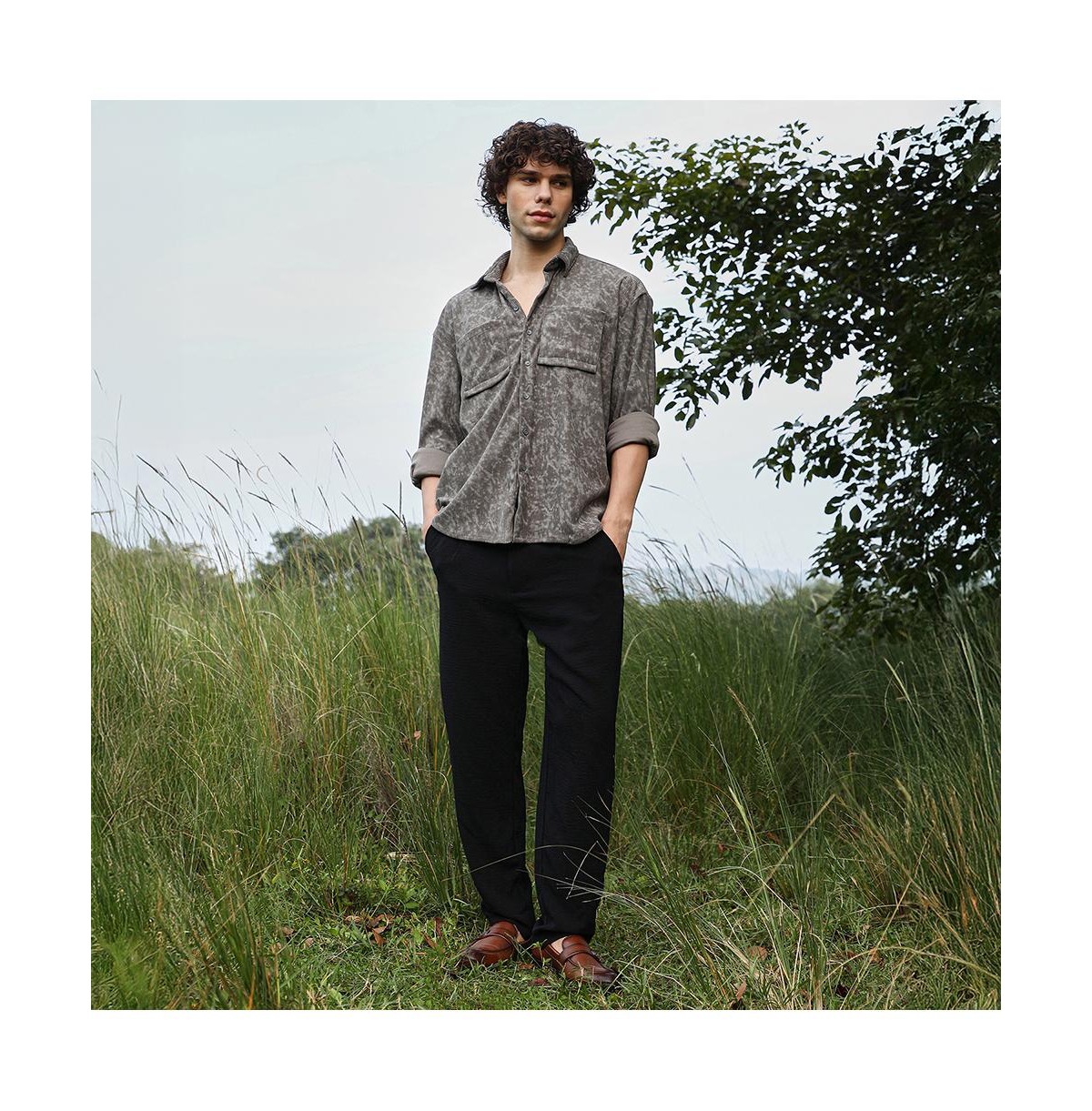 Campus Sutra Men's Faded Corduroy Oversized Shirt