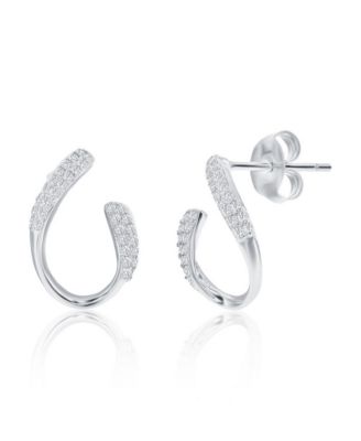 Sterling Silver, Curved Oval-Shaped CZ Necklace & Earrings Set