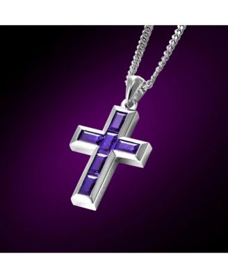Men's Stone Cross Pendant - Amethyst - Silver Necklace