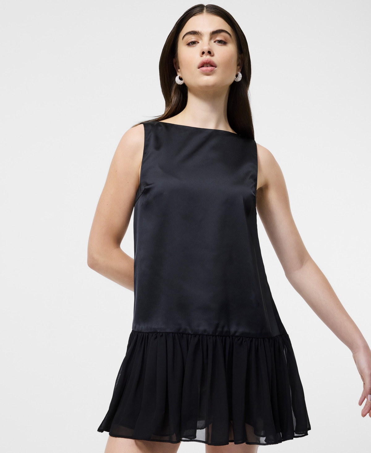 French Connection Marina Slinky Pleated Minidress In Black