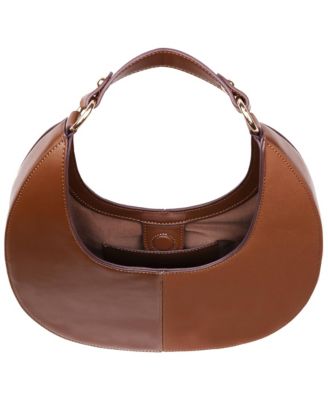 Smooth & Suede PU Shoulder Bag with Chain Logo Detail