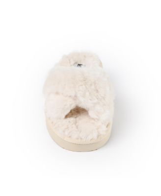 Women's Teddy Crossband Faux Fur Slippers
