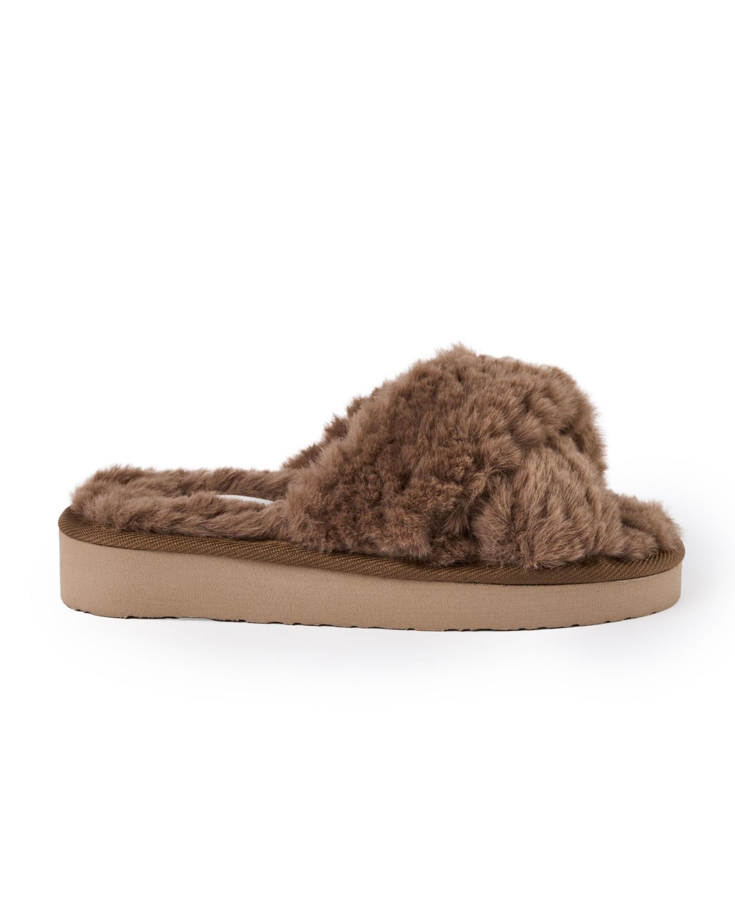 Женские тапочки Minnetonka Teddy Crossband Faux Fur Slippers, цвет: Шоколадный — фото 2