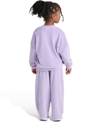 Toddler and Little Girls' Crewneck Velour Sweatshirt and Wide Leg Pants, 2-Piece Set