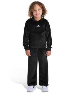 Toddler and Little Girls' Crewneck Velour Sweatshirt and Wide Leg Pants, 2-Piece Set