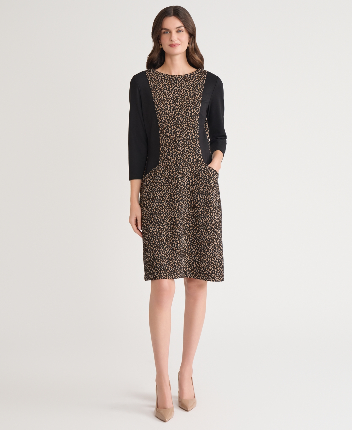 Kasper Contrast Detail Leopard Print Dress In Brown
