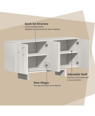 1 Count P2 grade MDF 63'' Large Sideboard Buffet Cabinet 4 Door Storage Cabinet