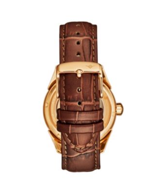 Vanguard 1019.03 Legacy Collection Dual Time Automatic Skeleton Watch 42mm Rose Gold Tone Brown Dial Leather Strap