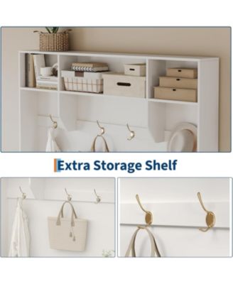 Hall Tree with Shoe Storage, 78.8" Entryway Bench with Coat Rack, with 4 Shoe Cabinet, 4 Coat Hooks, 3 Top Open Shelves, 5-in-1 Freestanding Coat Rack for Hallway, Bedroom, Living Room