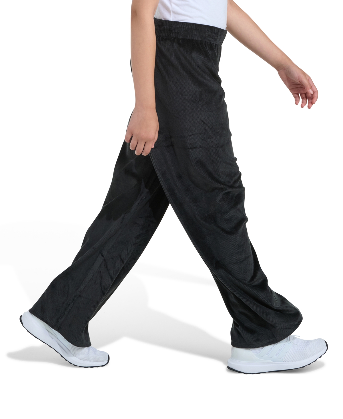 Adidas Originals Big Girls S-xl Elastic Waistband Wide Leg Velour Pants In Black